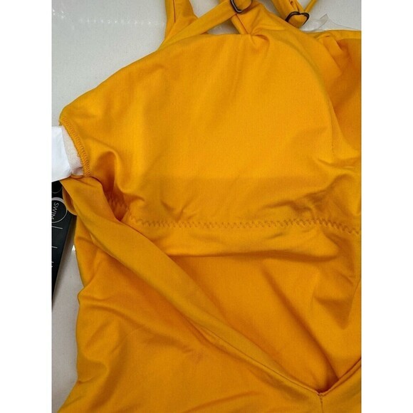 SOLUNA RUCHED Sheer Delight ONE SHOULDER One-Piece SWIMSUIT yellow gold size M - Picture 9 of 12